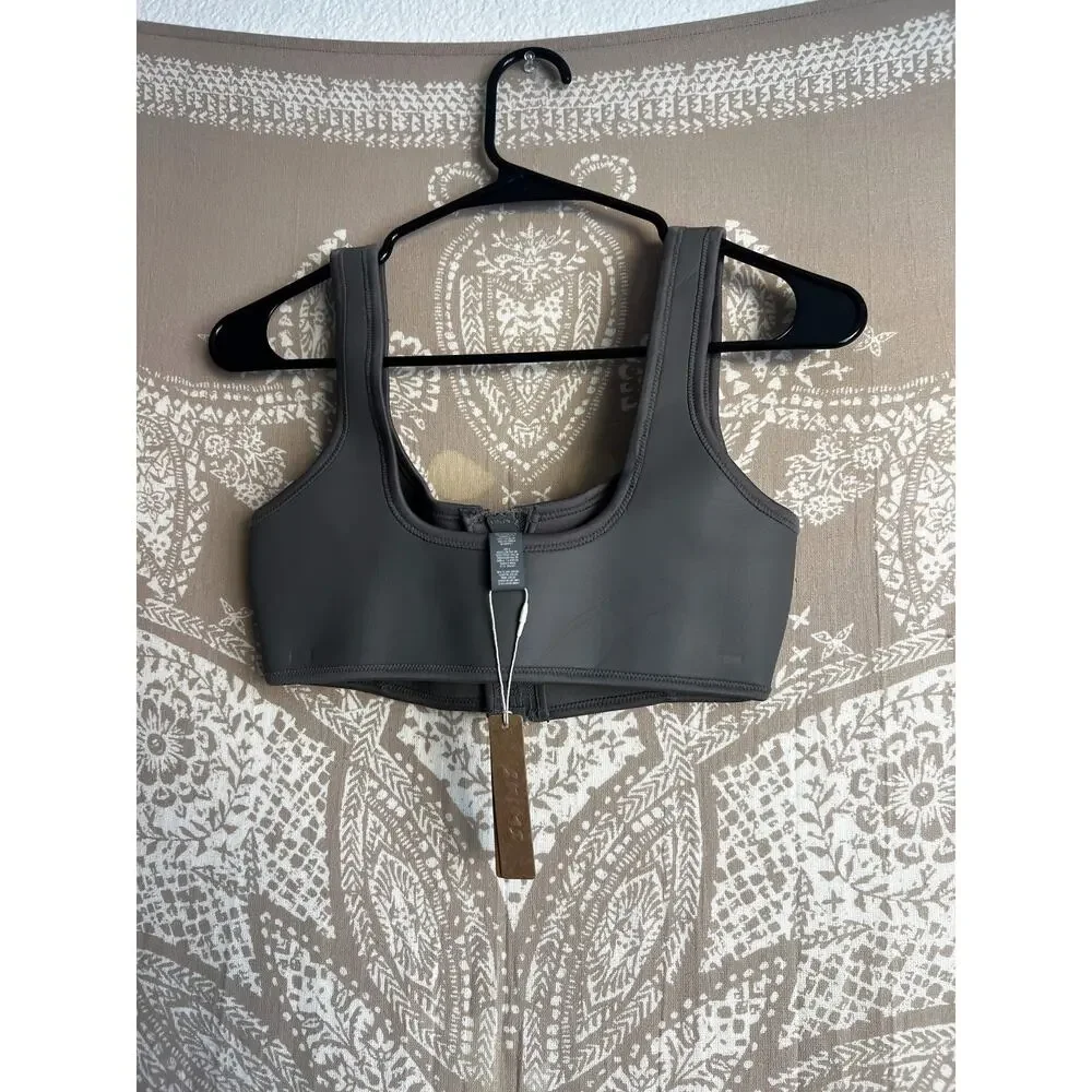 SKIMS Rubberized Scuba Swim Scoop Neck Bikini Top Grey Chalk Size S